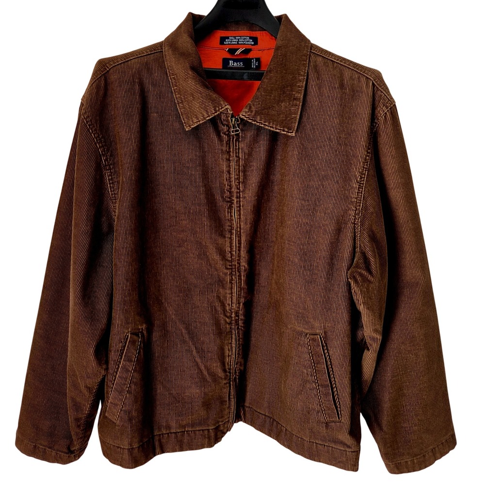 Bass GH Bass Mens Brown Corduroy Full Zip Jacket XL Harrington Workwear